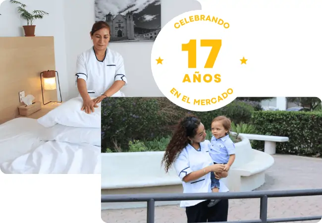 Personal domestico profesional cuidando a niño